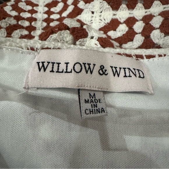 Willow & Wind Granny Square Crochet Mini Dress Medium Boho Festival Brown White - Picture 11 of 13